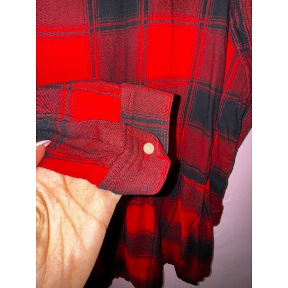 Gap Red Black‎ Buffalo Plaid Shirt Dress Small Tall Lumberjack Preppy Punk Y2K - Picture 4 of 9